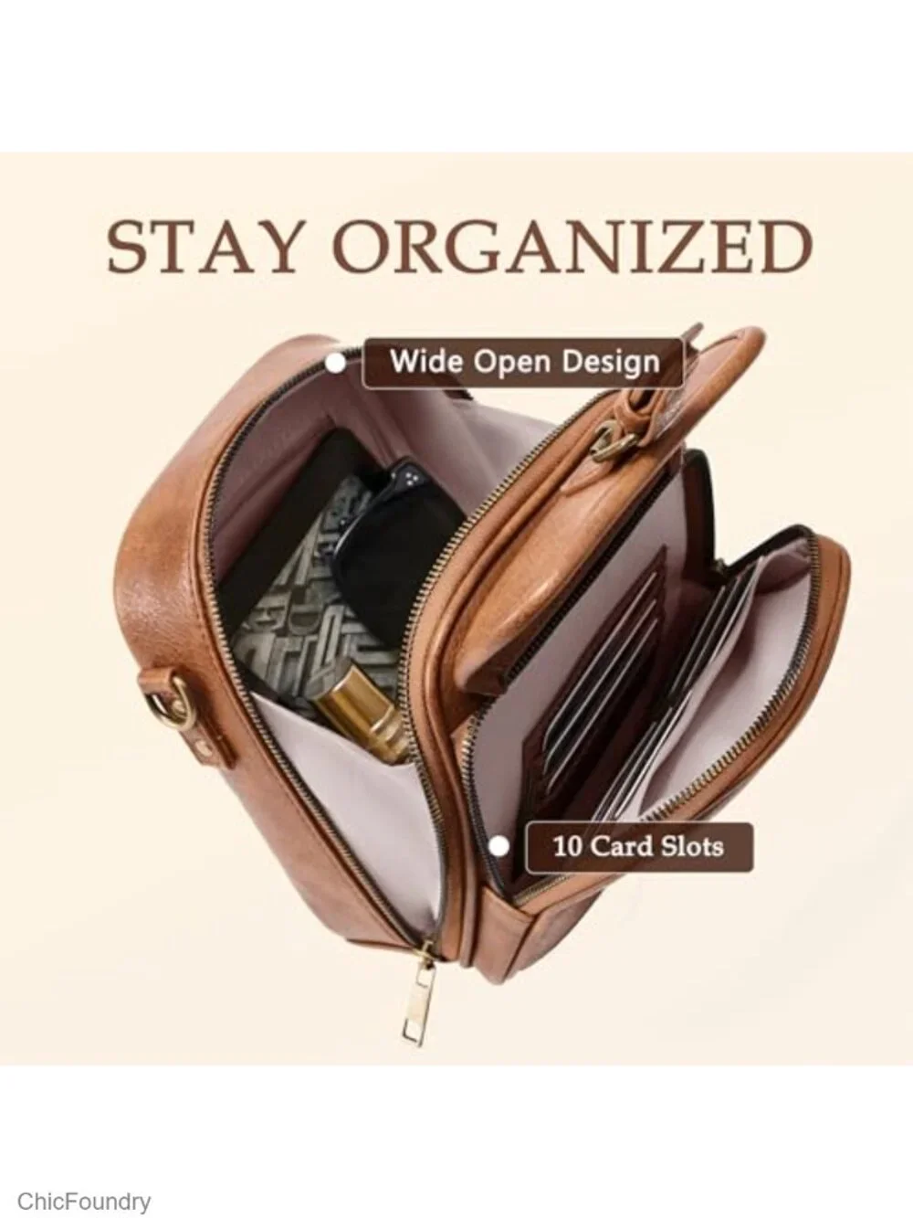 Vegan Leather Crossbody Bag with Card Slots RFID Blocking